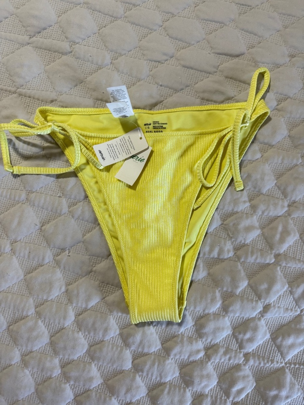 aerie Yellow Ribbed Tie-Side Bikini Bottoms